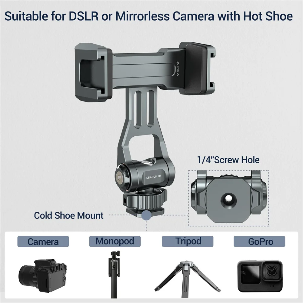 Soporte de aluminio para cámara, adaptador de trípode con doble zapata para Monitor, para iPhone, Samsung, DSLR, micrófono, luz de relleno, 2024