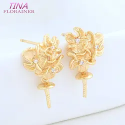 11*19MM 14K Gold Color Plated Brass with Zircon Flowers Stud Earrings High Quality Diy DIY Jewelry Making Finding Accessories