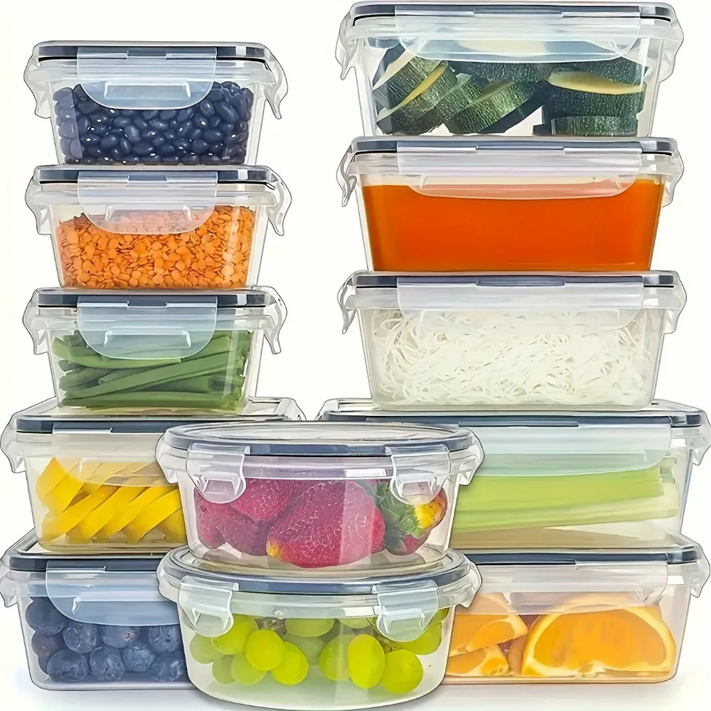 12sets Covered Fresh-keeping Box Leak Proof Storage Container Food Grade Plastic Storage Box Kitchen Accessories