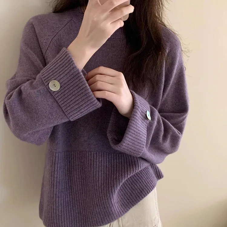 Loose Soft Waxy Comfortable All-Match Slimming Pullover Sweater Autumn and Winter Long-Sleeved Knitted Outer Wear Top Ropa Mujer