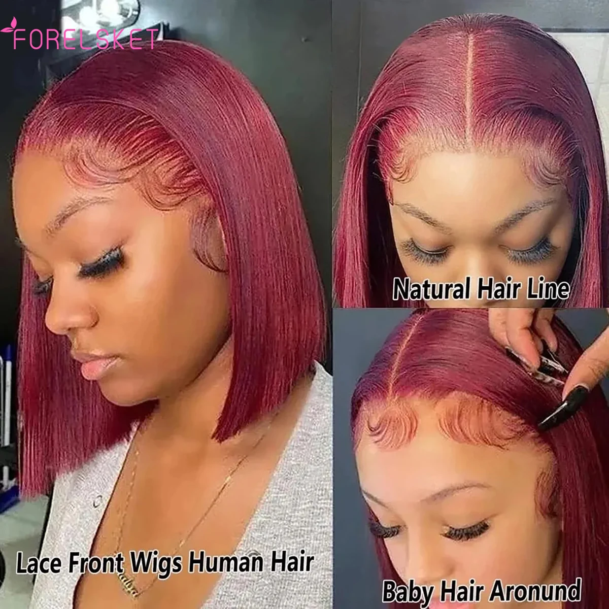 13x4 99j curto bob peruca de cabelo humano vermelho escuro cor borgonha frontal completa bob perucas corte sem corte osso em linha reta frente para mulher negra