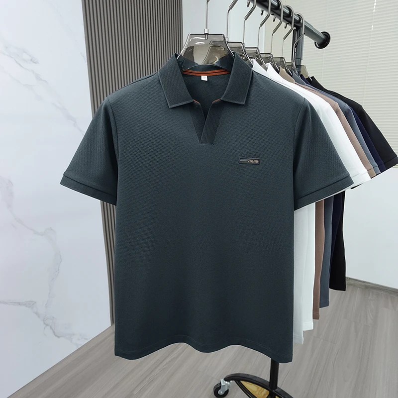 Hochwertiges Marken-Sommer-Polohemd mit kurzen Ärmeln für Herren, exquisites Abzeichen-Design, atmungsaktives und bequemes T-Shirt-Oberteil – Detail 28