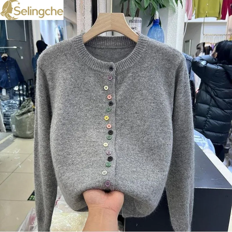 

Soft and Gentle Colored Outerwear Sweater for Women's Autumn and Winter New Style Slimming Long Sleeved Top Knitted Cardigan