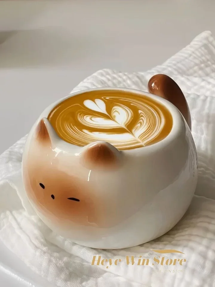 

Thai Style Kitten Mug, Cute Cartoon High-value Coffee, Tea, Wine Water Cup, Ceramic Cup As A Gift for Friends and Girlfriends