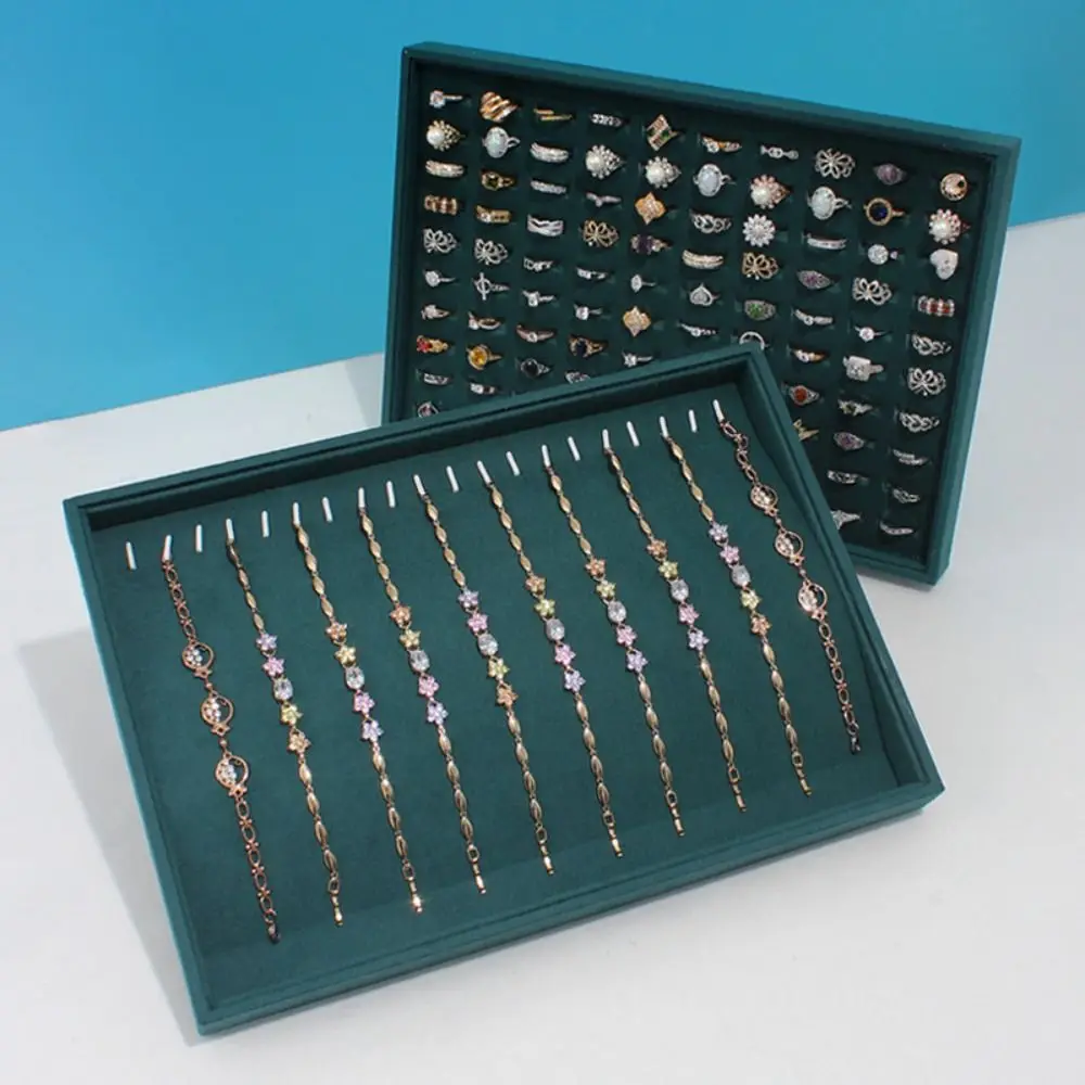 

Высококачественный бархатный лоток для хранения ювелирных изделий, большая емкость, зеленый органайзер для ювелирных изделий, однослойная пластина для хранения браслетов, дисплей для ювелирных изделий