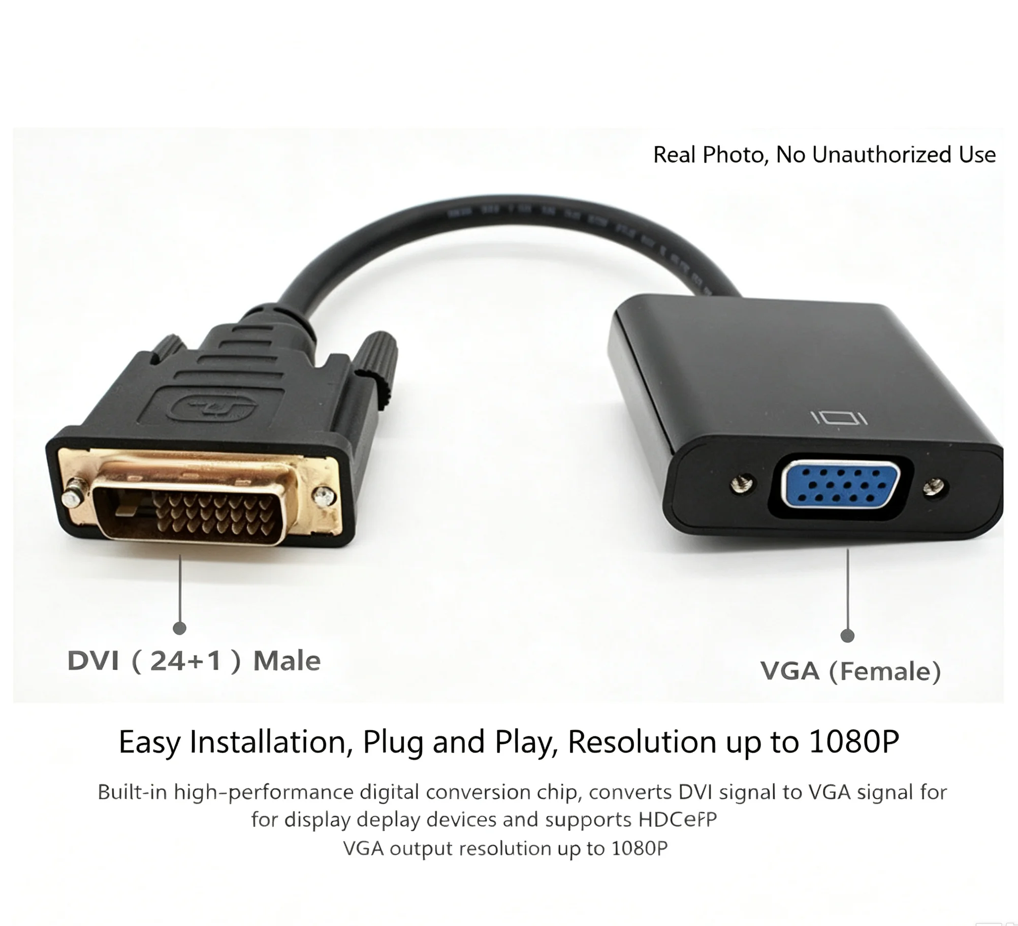 Active DVI-D 24+1 Male to VGA Female Converter Cable, 1080P HD Video Adapter Cord for PC Graphics Card, Monitor, Projector, Disp
