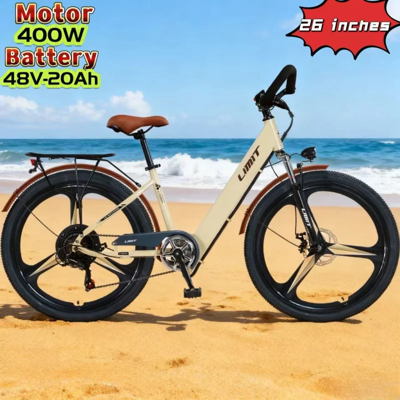 

New fashionable E-bike, 26-inch urban commuter electric bicycle for adults, 400W brushless motor, 48V20AH battery electric moped