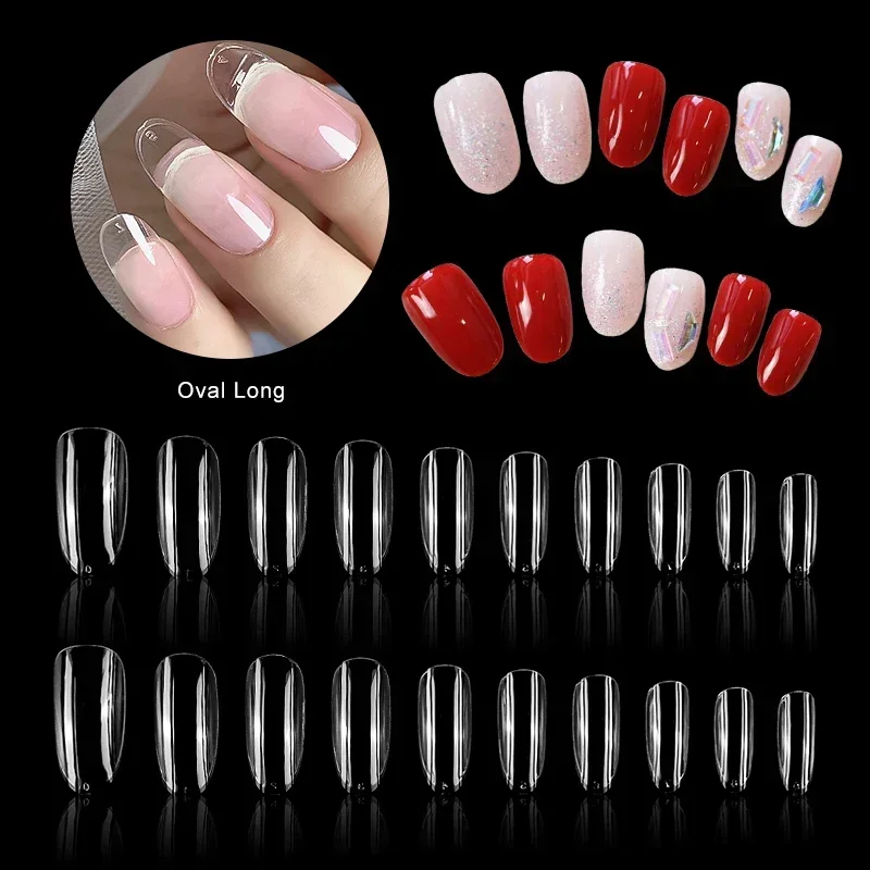 50 PCS/bag Gel X Sculpted Full Cover Nail Tips Stick on Nails Oval Long False Nails Transparent Press on Fake Nails Accessories