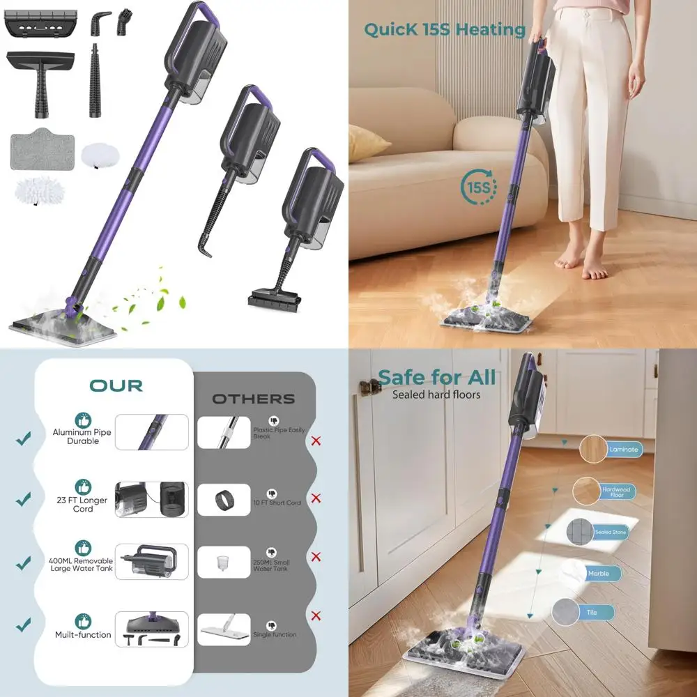 

Large-Capacity Steam Cleaner with Detachable Mop, 2 Washable Pads, 23FT Power Cable for Floor Steaming and Deep Cleaning