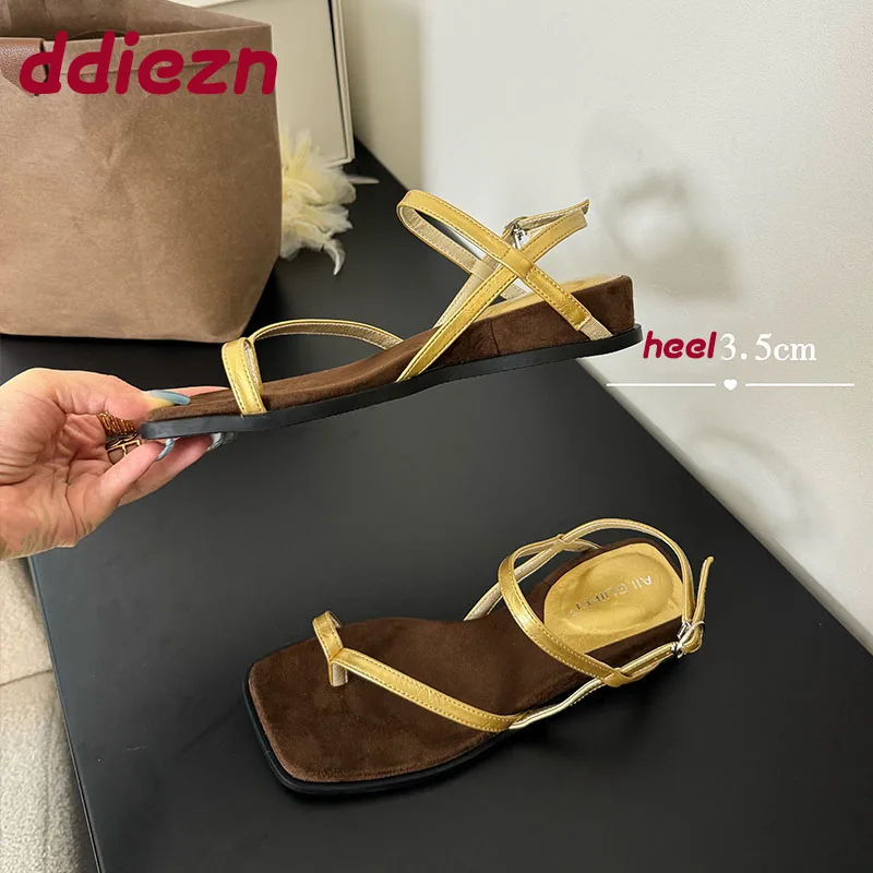 

Female Spring Summer Wedges Women Heeled Sandals Shoes Buckle Strap Fashion Square Toe Ladies Wedges Sandals Shoes Flip flops