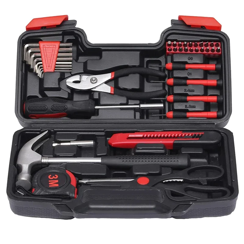 39Pcs Household Tools Kit Small Basic Home Tool Set with Plastic Toolbox Great for College Students Household Use & More