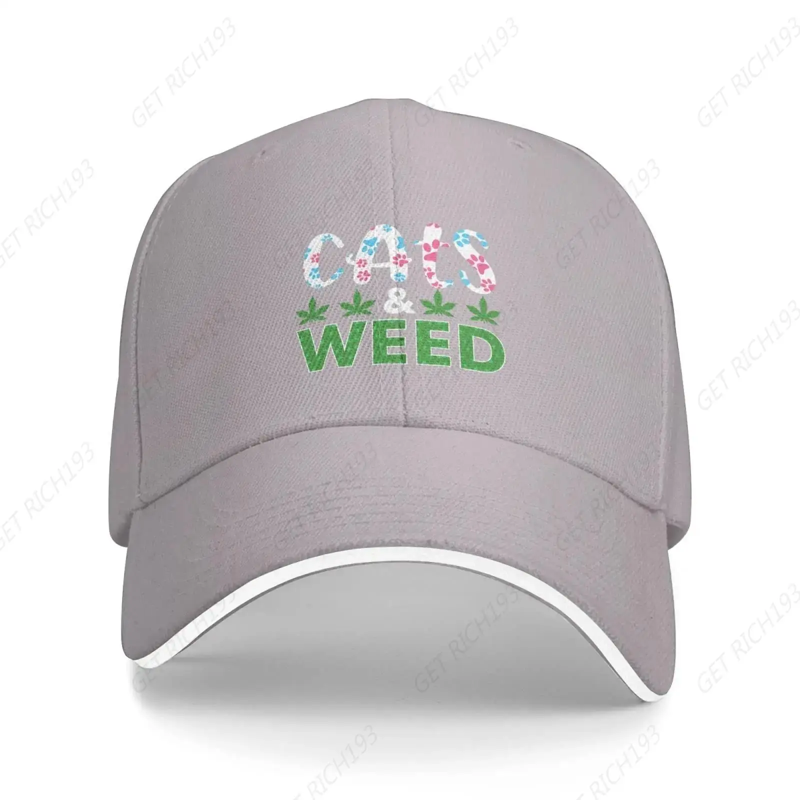 

Cats And Weed Trucker Hats Unisex Casual Baseball Cap For Men Women Hat Sandwich Brim Dad Hats Gray