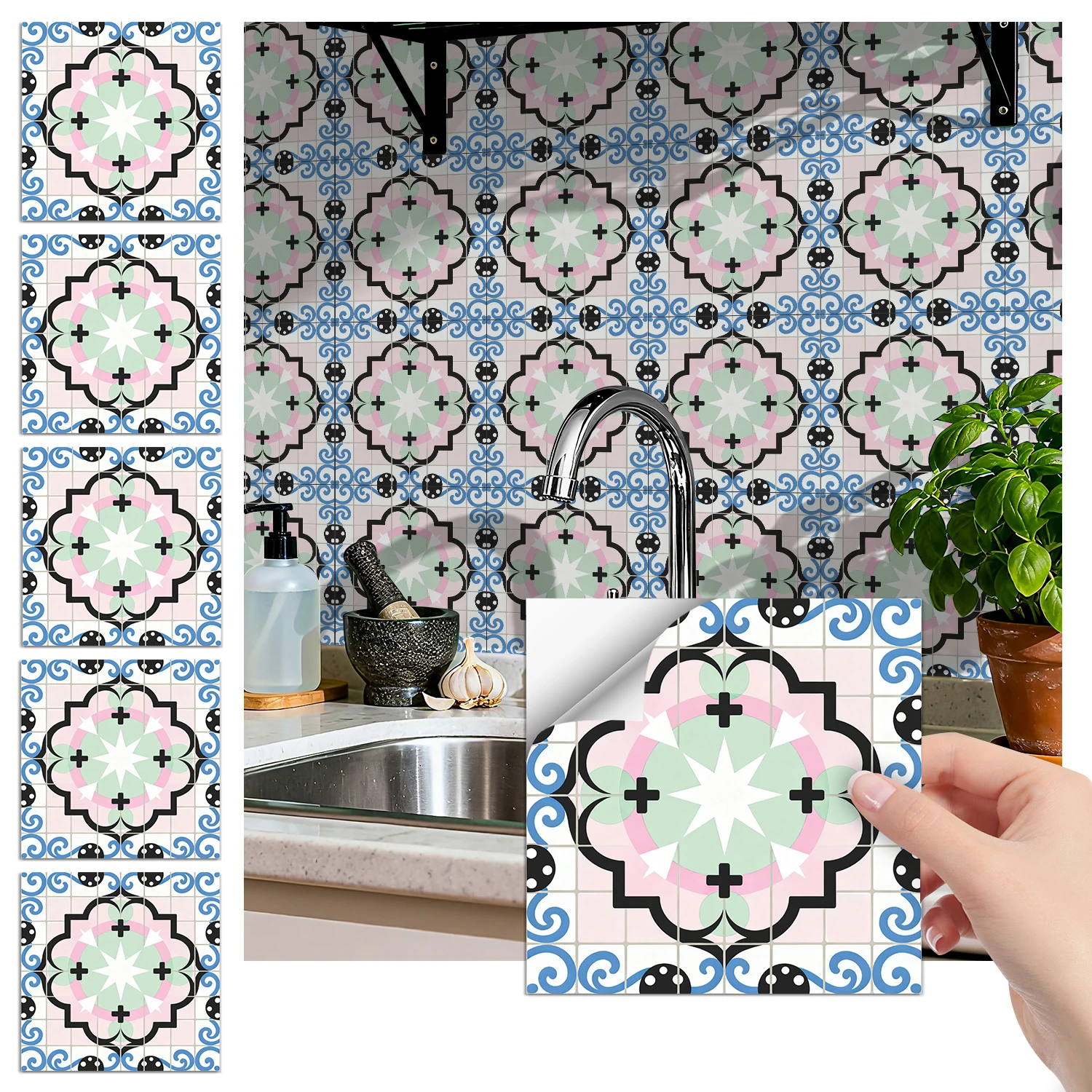 

36Pcs Vintage Floral Tile Stickers, Self-Adhesive Peel and Stick Wall Decals, Waterproof for Kitchen Bathroom Home Decor