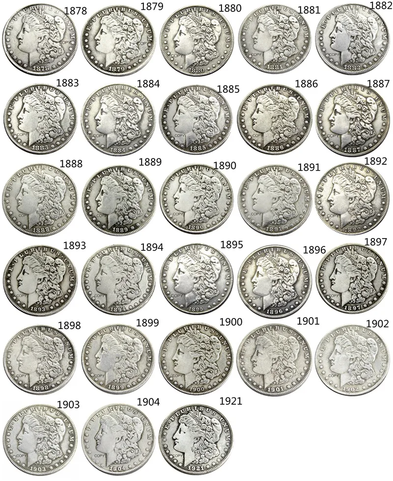 

US Full Set(1878-1921) 28pcs Morgan dollar Silver Plated Copy Coins