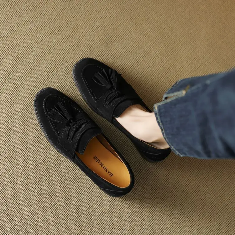 Genuine Leather Women's Loafers with Tassel - Spring Collection