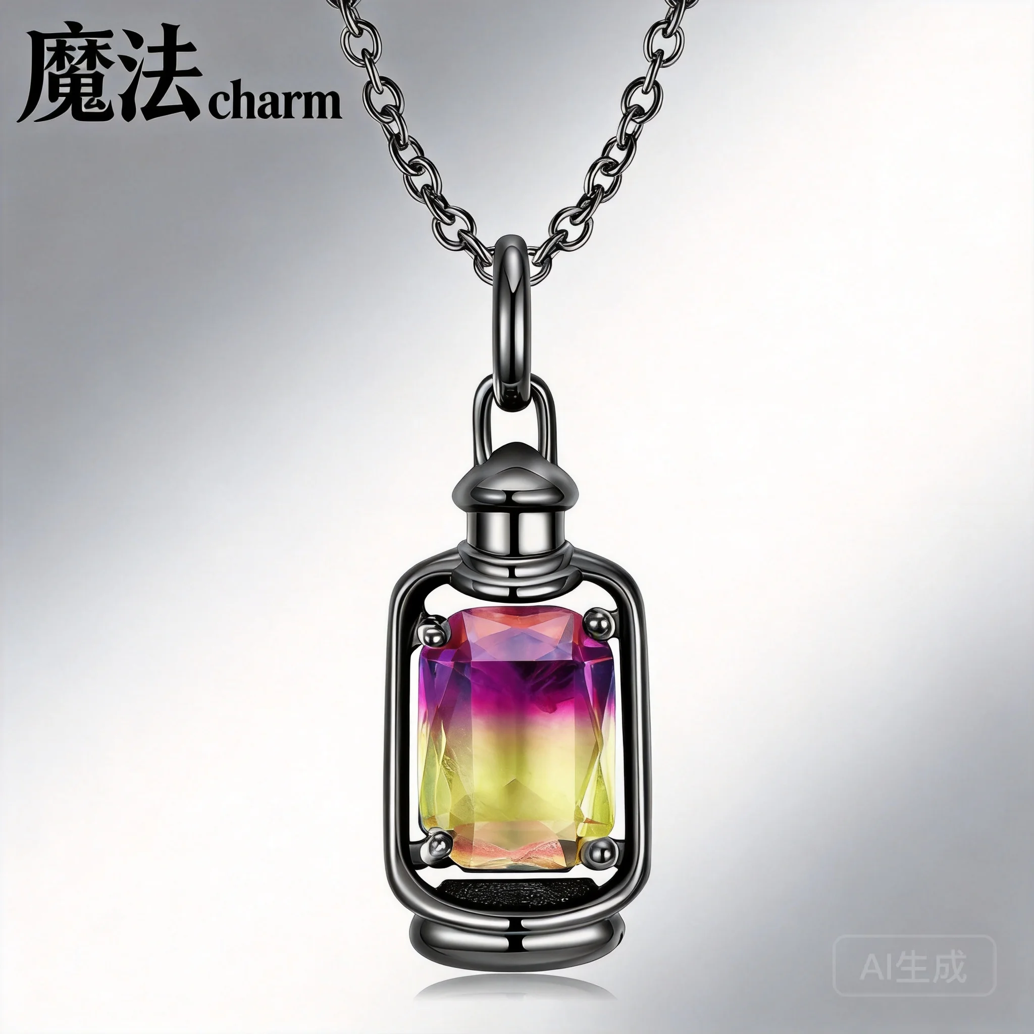 Chinese Style Lucky Blessing Lantern Pendant Necklace S925 Sterling Silver Black Gold Plated Inlaid Gradient Crystal Good Luck