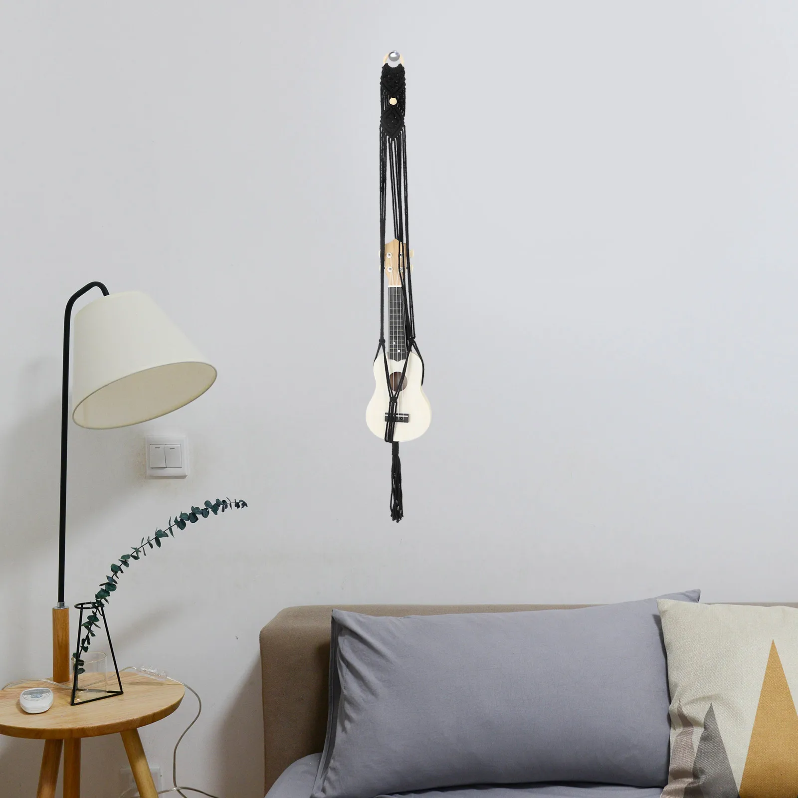 

Ukulele Wall Mount Hanger Simple Guitar Cotton Linen Holder Handwoven Hangers for