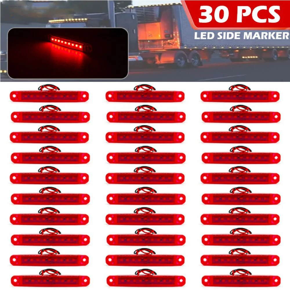 

30pcs 9 LED 12V 24V Side Marker Clearance Signal Tail Light Warning Lamp Indicator Auto Car Truck Trailer Lorry Caravan Bus Red