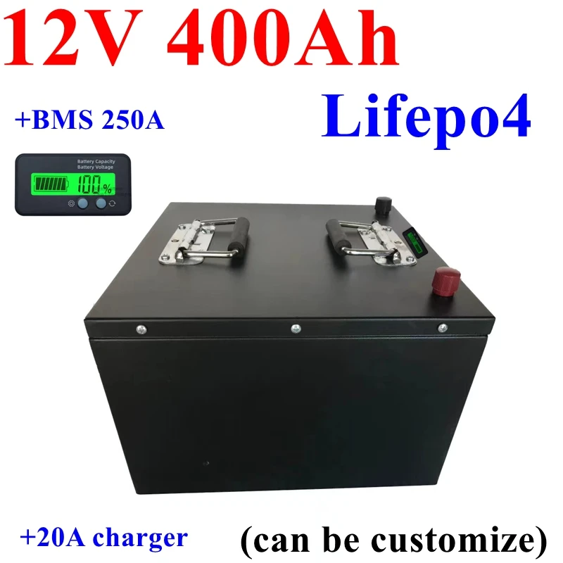 

12.8v 12V 400AH Lifepo4 battery With LCD BMS 4S for golf cart EV Solar Storage backup power boat Tricycle light