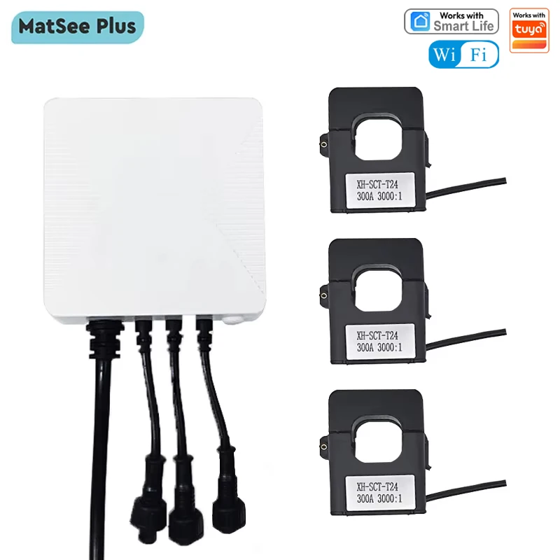 Smart Life Single 3 Phase Bidirectional WiFi Energy Power KWH Meter 300A  Power Clamp  App Monitor and Record Usage