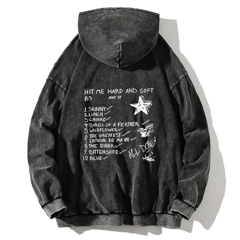 HIT ME HARD AND SOFT Printed Hoodie For Men Women Trending Clothing Fall Winter Long Sleeves Oversized Vintage Washed Sweatshirt