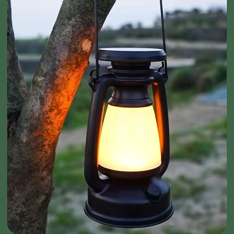 Solar Camping Lamp Portable Camping Lamp Rechargeable Atmosphere Lamp Lighting Outdoor Tent Lamp Retro Kerosene Lamp Horse Lantern