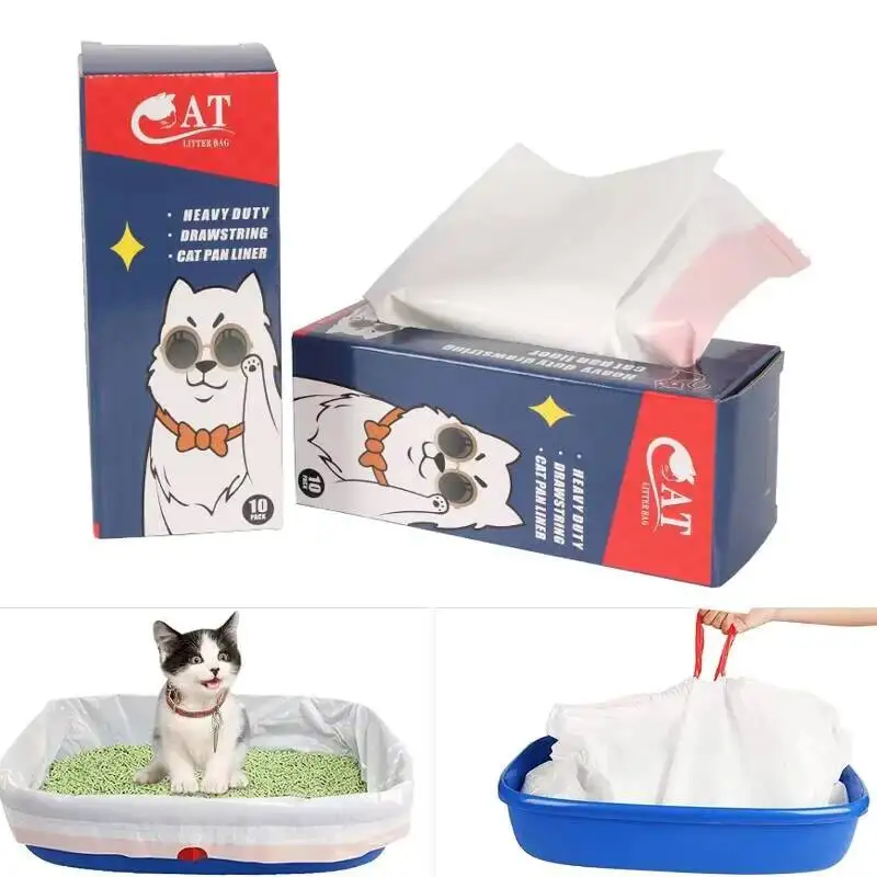 Boîte à cordon épais sans déchirure, 5 rouleaux, doublure de toilette pour déchets, sac à litière pour chat