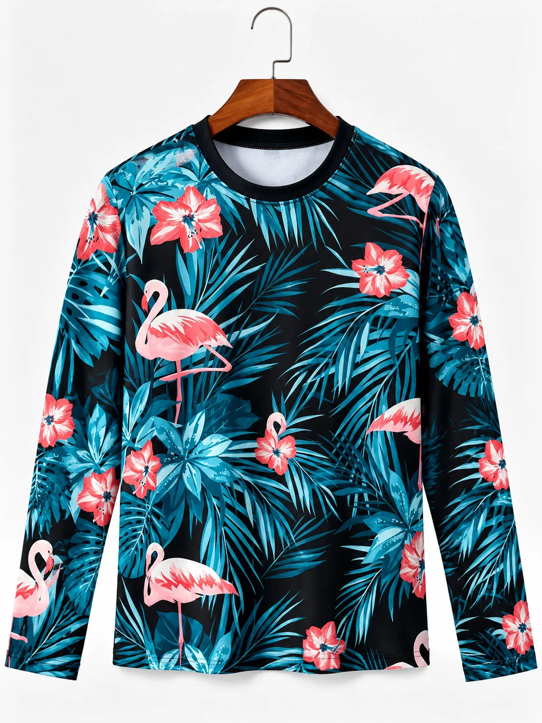 Floral Print Long Sleeve T Shirt Men Women Tropical Leaf Flamingo Graphic Tee Casual Streetwear Autumn Fashion Unisex Top