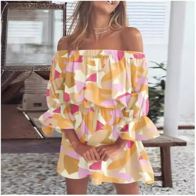 Kobiety Sexy Top Summer Off Shoulder Floral Blouses Women 2024 Boho Casual Backless Blouse Female Holiday Slash Neck Tops Odzież