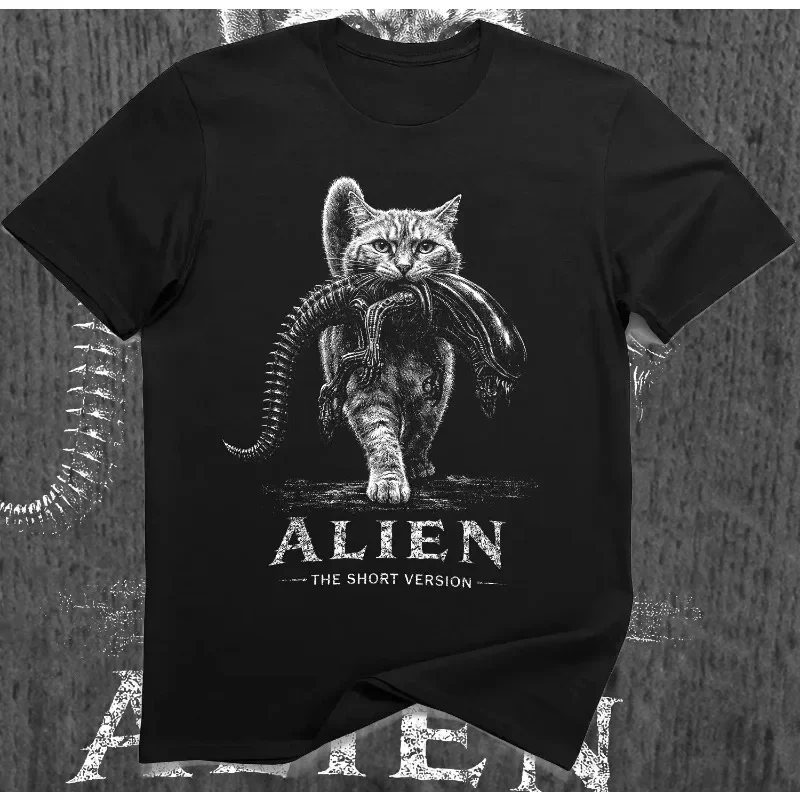 Alien Short Edition Cat T-shirt Sci Fi Horror Mock Pattern T-shirt Summer Men's Clothing Women's T-shirt High-quality Streetwear