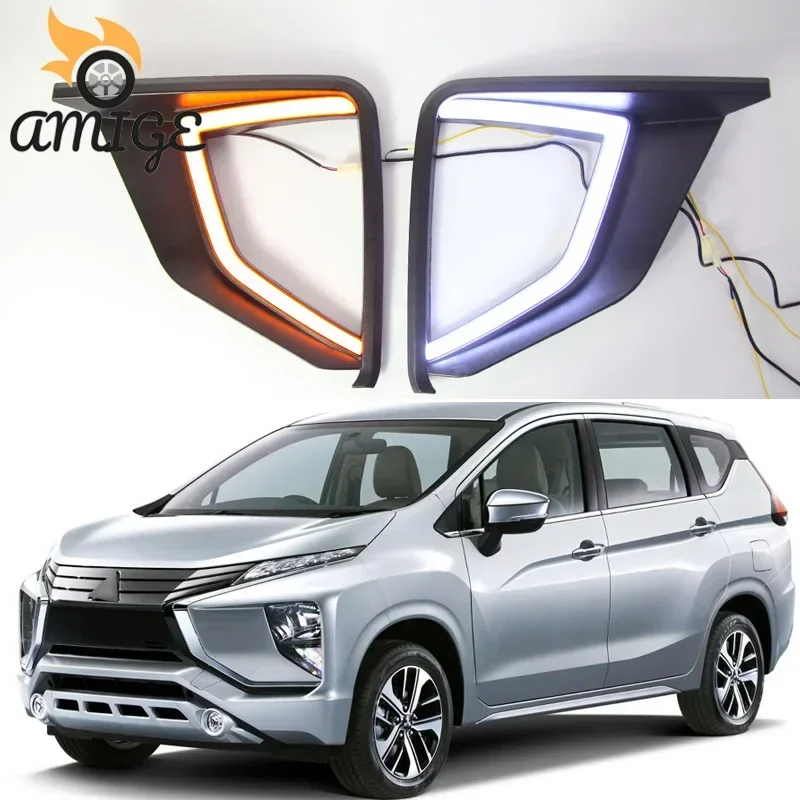 

For Mitsubishi Xpander Eclipse Cross 2017-2020 LED Daylights yellow turn signal DRL Car LED Daytime Running Light Auto Foglamps