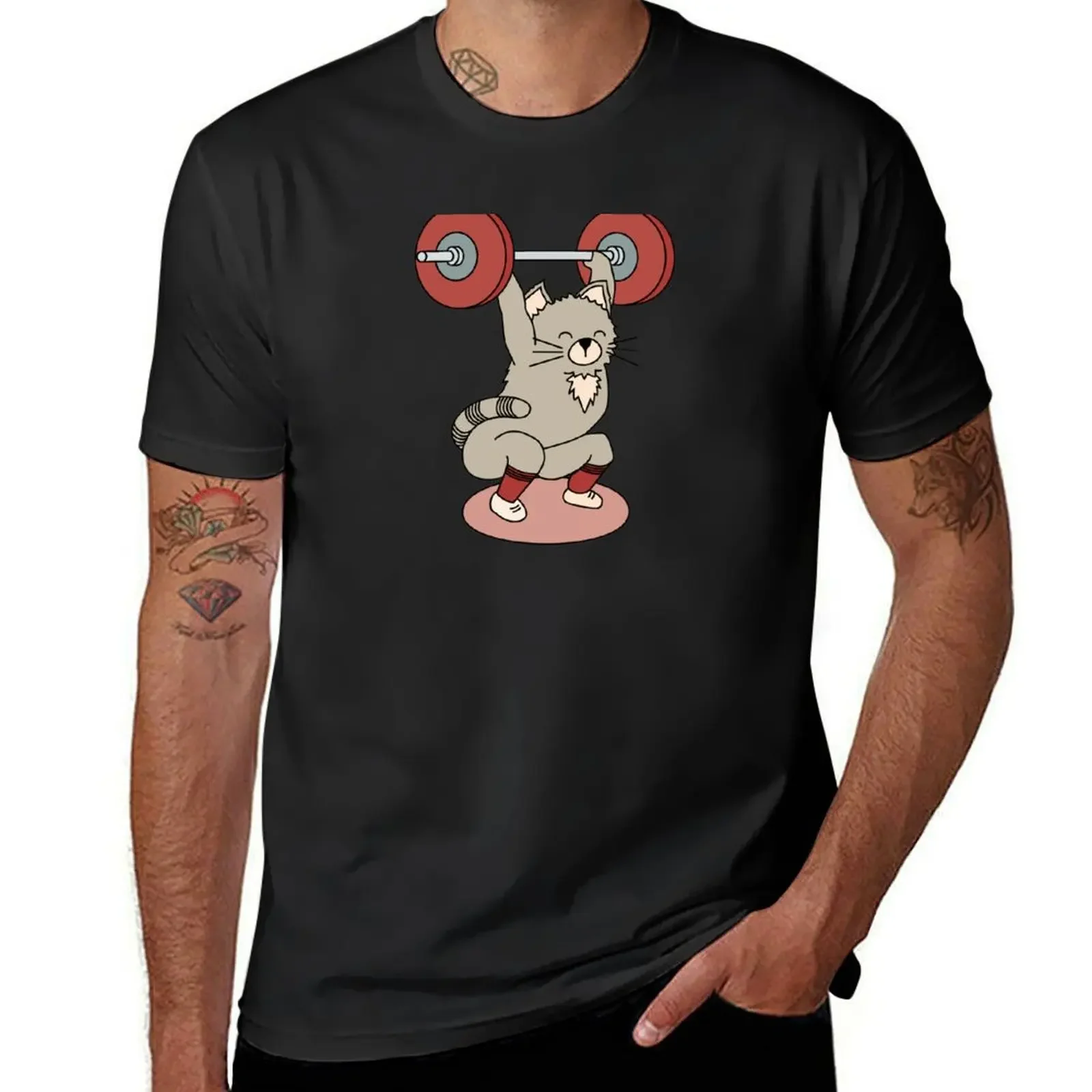 crossfit cat with barbell and weights doing squat snatch T-Shirt custom shirt sublime mens designer clothes