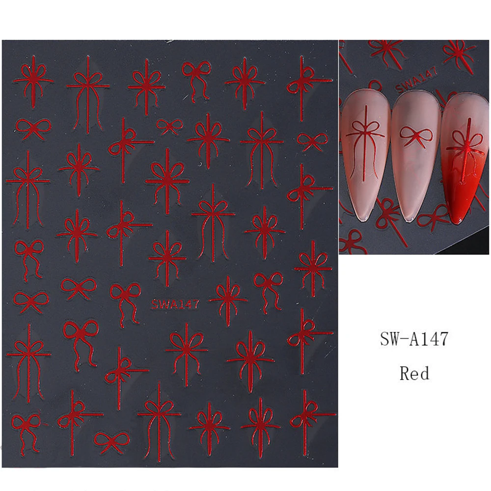 3 أوراق هدية الانحناء ملصقات الأظافر معدنية الذهب الأخضر الأحمر تصميم الشريط البسيط DIY بها بنفسك سحر السنة الجديدة عطلة المتزلجون مانيكير الشارات #2