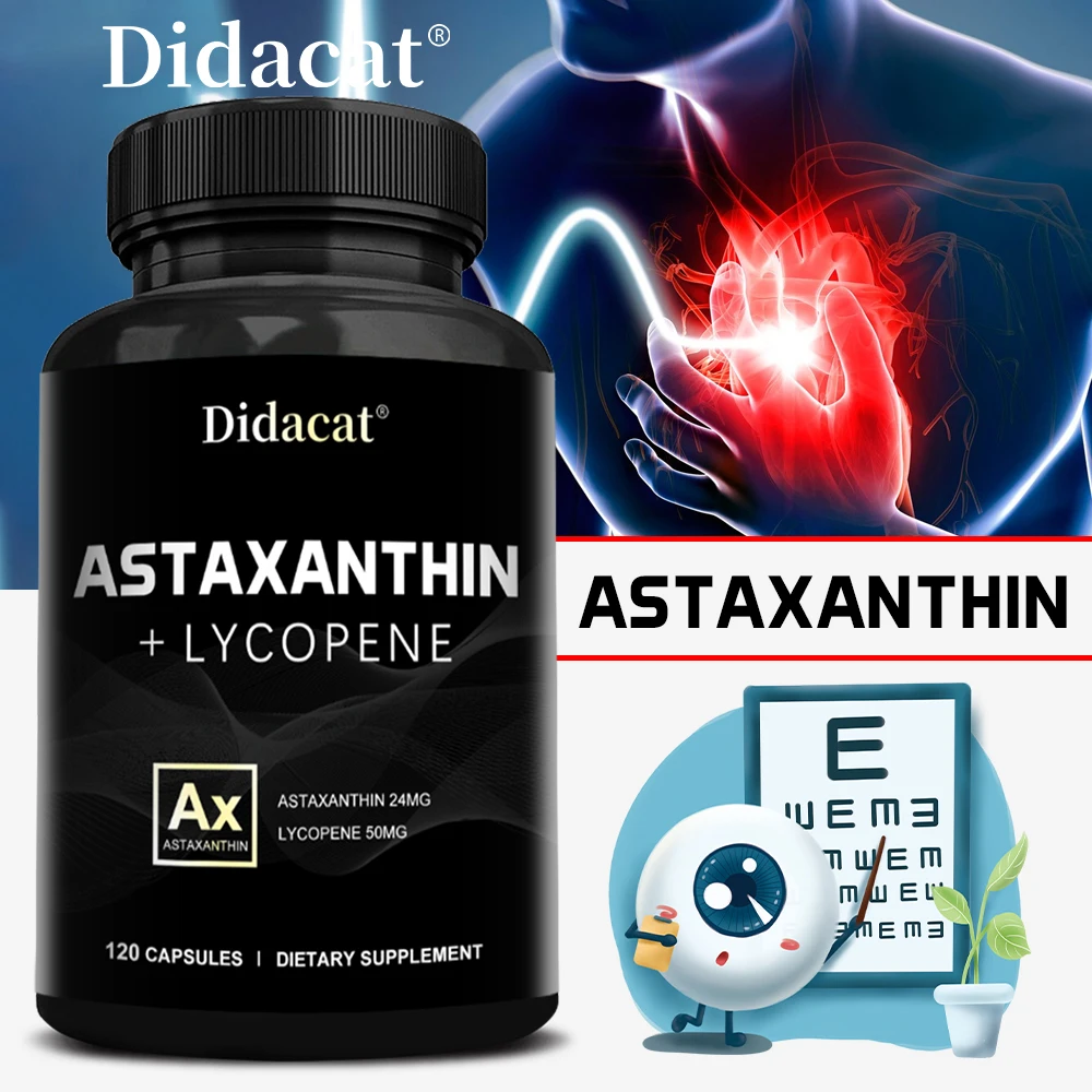 Ijslands Astaxanthine 24Mg Lycopeen 50Mg, Hart, Hersenen, Gewricht, Immuun, Antioxidant Voedingssupplement-120 Capsules