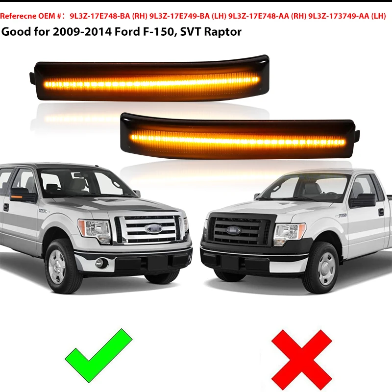 2pc dinâmico sequencial pisca/fluxo led espelho lateral conjunto de luz de sinal de volta para 2009-14 ford f150, para 2010-14 ford svt raptor