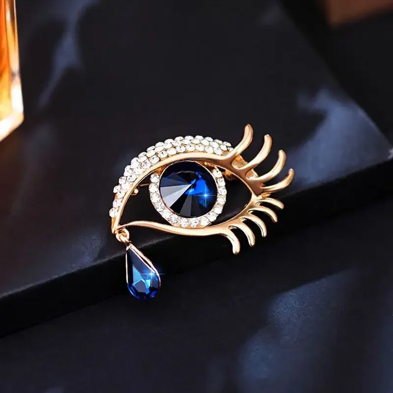 Blue Water Drop Crystal Eye Brooch Female Eye of Horus Rhinestone Tear Angle Brooch Ladies Amulet Dress Clothing Accessories