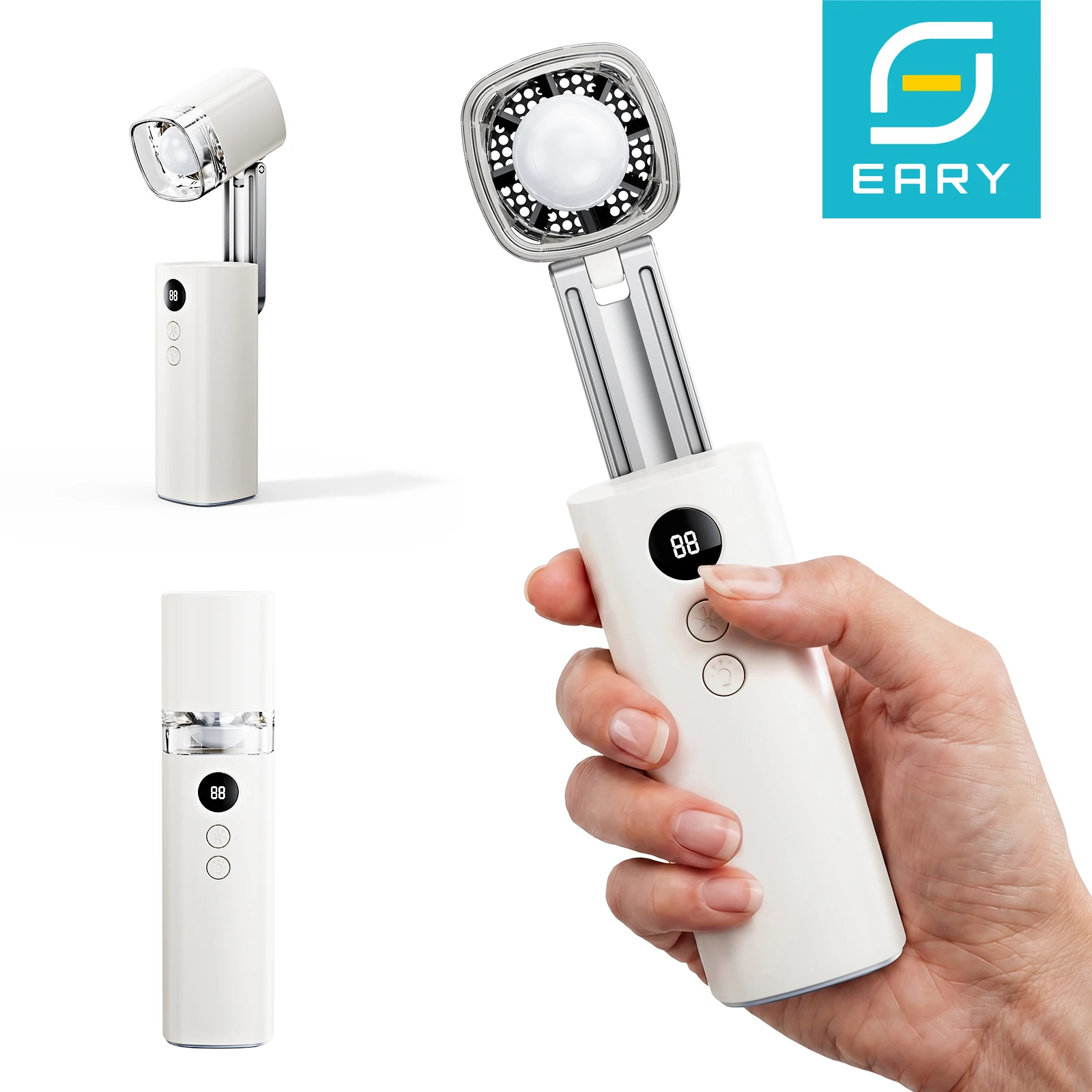 Eary 100-Speed Portable Handheld Fan 3000mAh Rechargeable Mini Pocket Travel Fan Foldable Air Cooling Personal Desk Fan Lighting