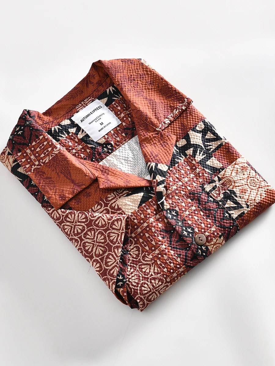 

Retro Japanese Style Men's Casual Short Sleeve Cuban Collar Beach Shirt Breathable Loose Fit Hong Kong Style Summer Shirt
