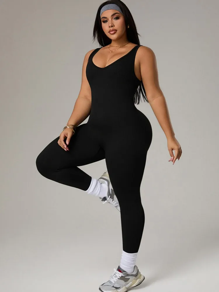 Plus Size Women's Tracksuit Gym Workout Sports Clothes Outfit Backless Jumpsuit Yoga Fitness Overalls Open Back Bodysuits Suit view 4