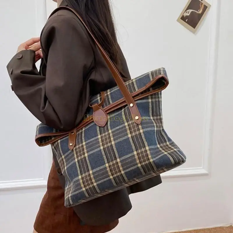 

X90D Women Bag Vintage Armpit Bag Large Capacity Shoulder Bag Plaids Underarm Bag