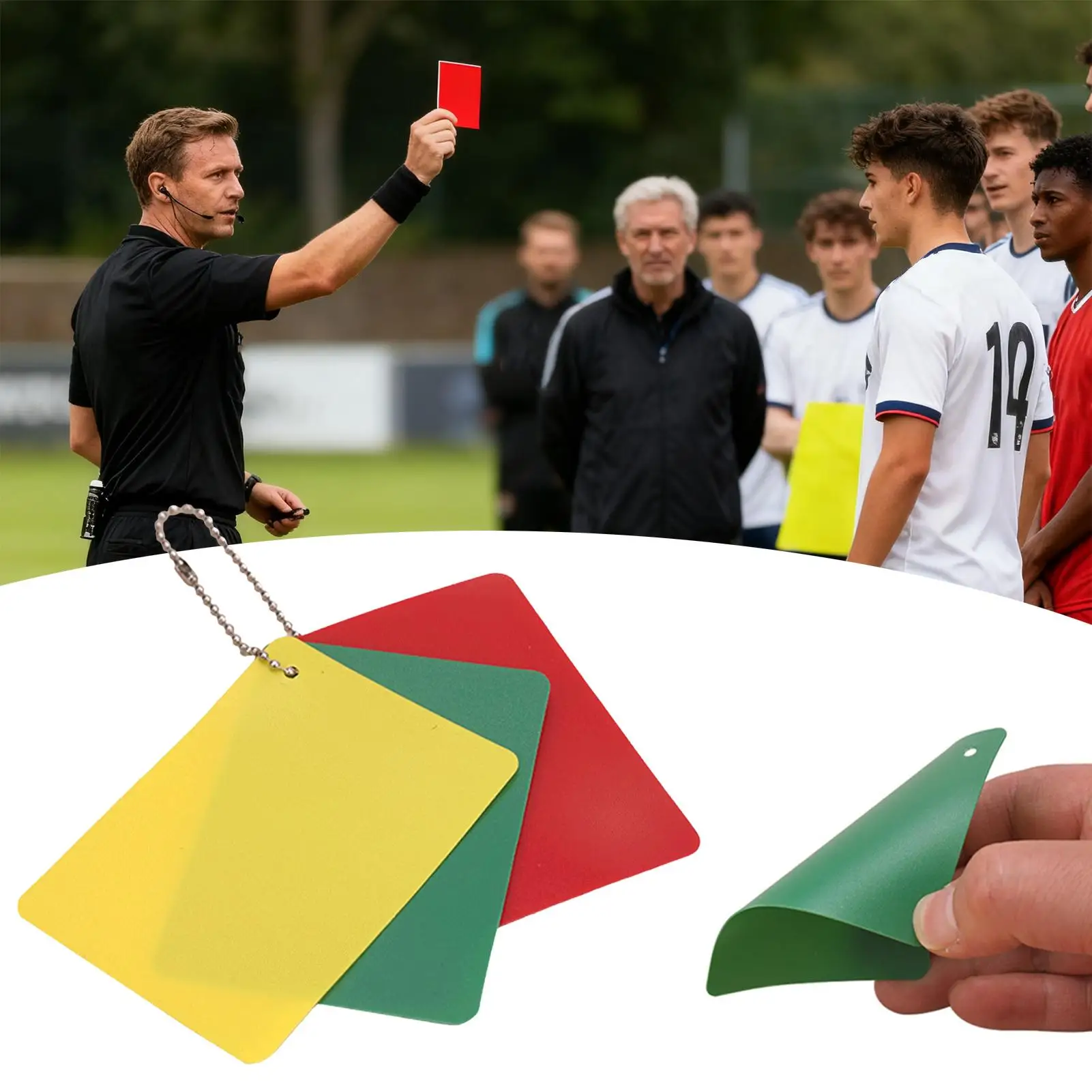 

Карточки судьи для нанесения штрафов, аксессуары для судей, красные, желтые, зеленые карточки для соревнований, тренировок, игр на поле и на детской площадке.