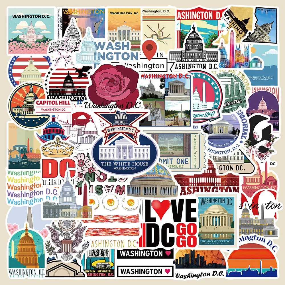 10/30/50Pcs American cities Washington DC sticker For Snowboard Laptop Luggage Car Fridge DIY Styling Vinyl Sticker