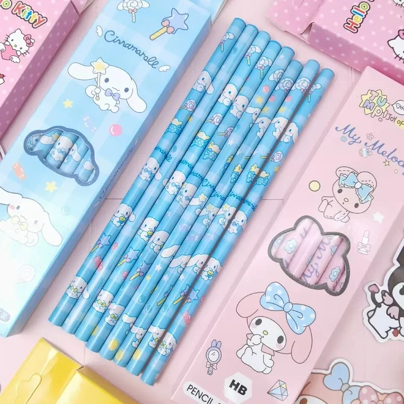 Sanrio HB Hello Kitty Pencil Set para crianças, Hello Kitty, KUROMI MELODY, POMPOMPOMPOMPORIN, papelaria não tóxica, anime japonês, presente infantil