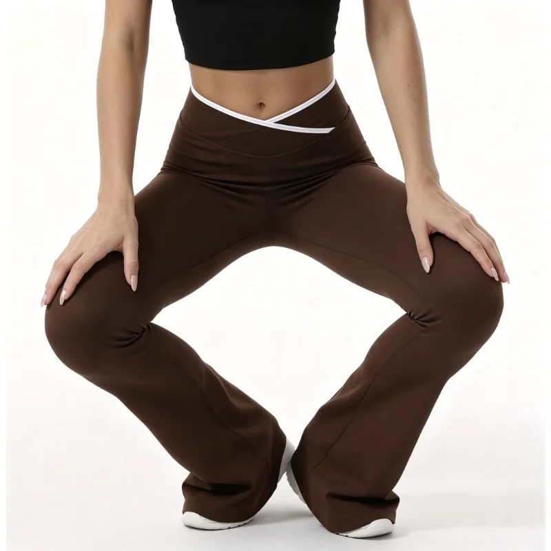 Women's Cross High Waist Flare Yoga Pants Color Block Wide Leg Bootcut Pants Butt Lifting Tight Workout Fitness Sports Trousers