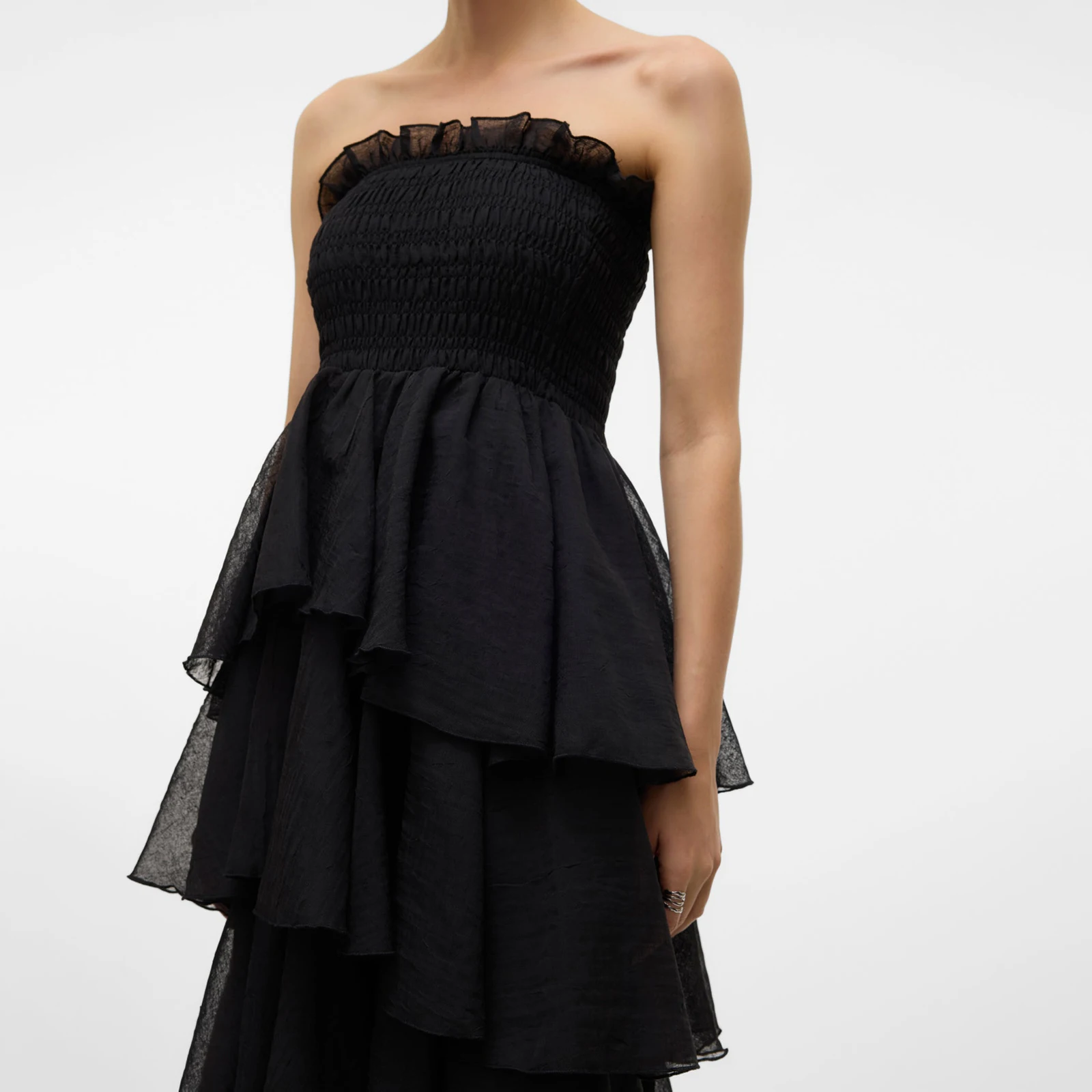 女性チューブドレス ストラップレス バックレス レイヤード シンプル ソリッド ロングドレス カクテルパーティー デート 記念日 誕生日イブニング用