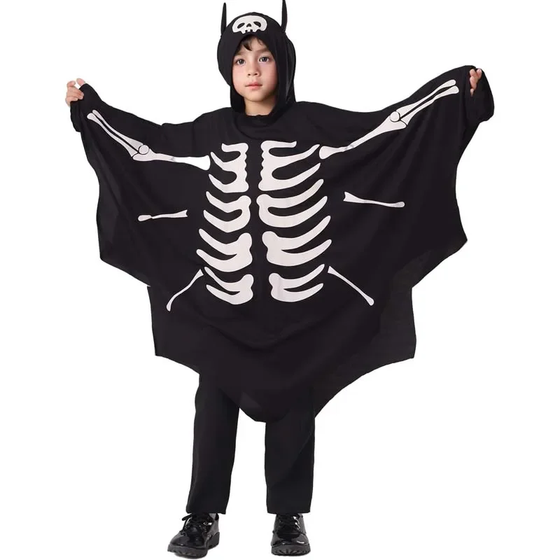 

New Ghostly Bat Costume Cosplay Fluorescent Jumpsuit Cloak Halloween Costume for Kids