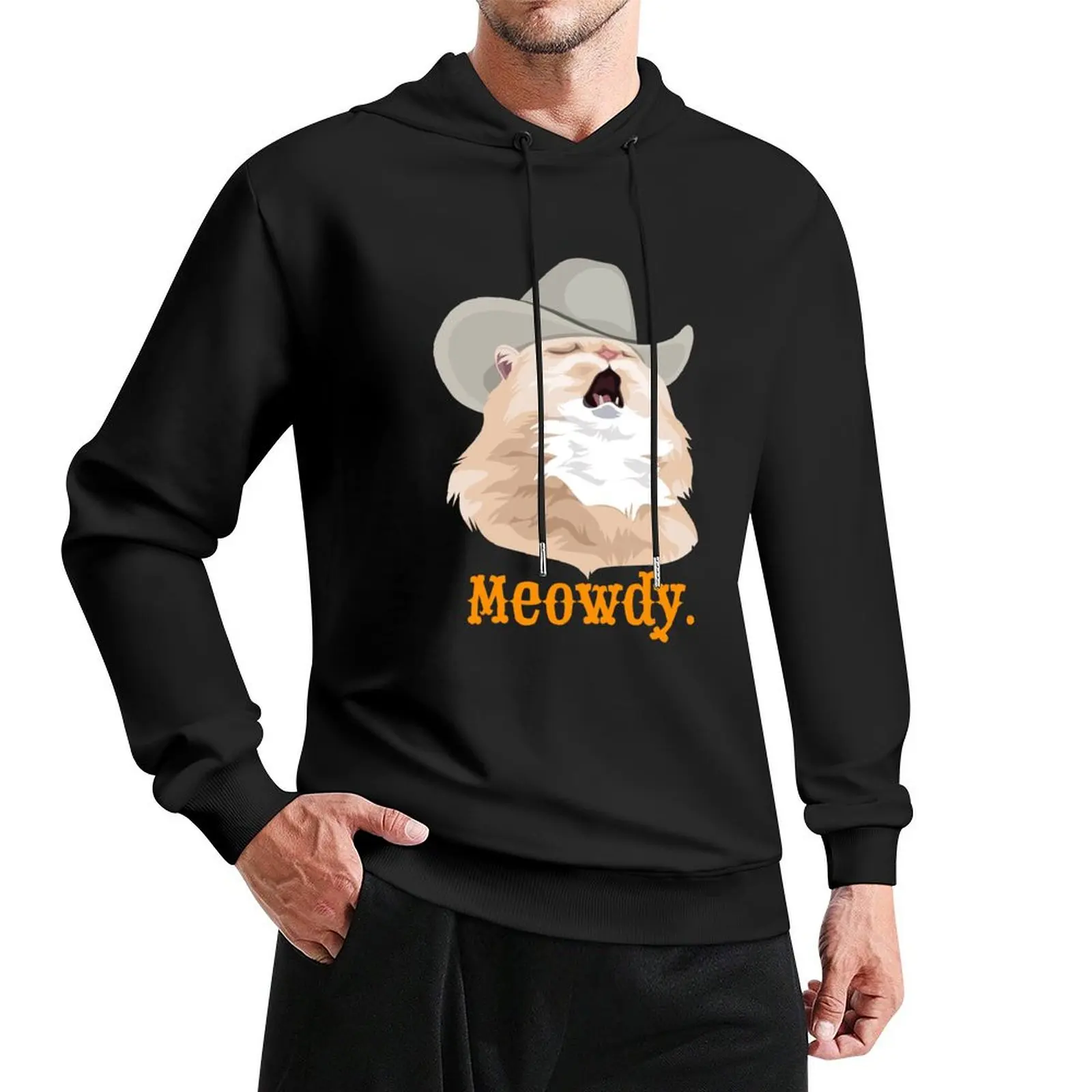 Meowdy Singing Cat Wearing a Cowboy Hat Meme Pullover Hoodie mens clothes men's oversize hoodie