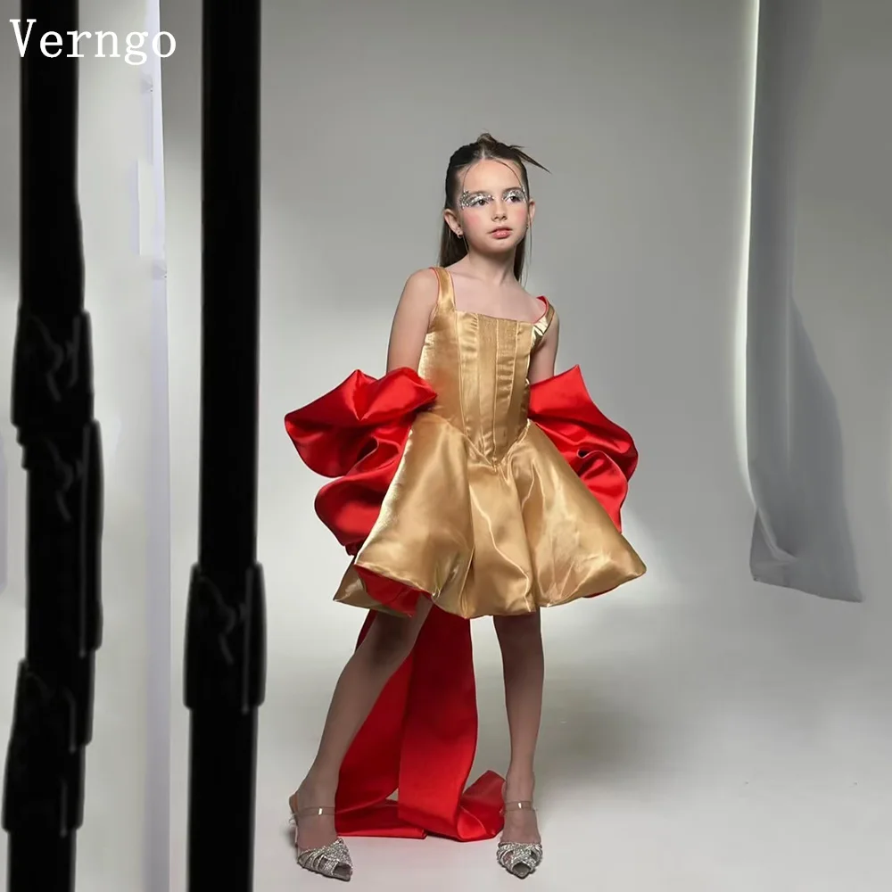 

Золотое атласное мини-платье Verngo для девочек с цветами, на тонких бретельках, с короткой накидкой, для дня рождения, вечеринки, наряд принцессы, платье для знаменитостей, на заказ