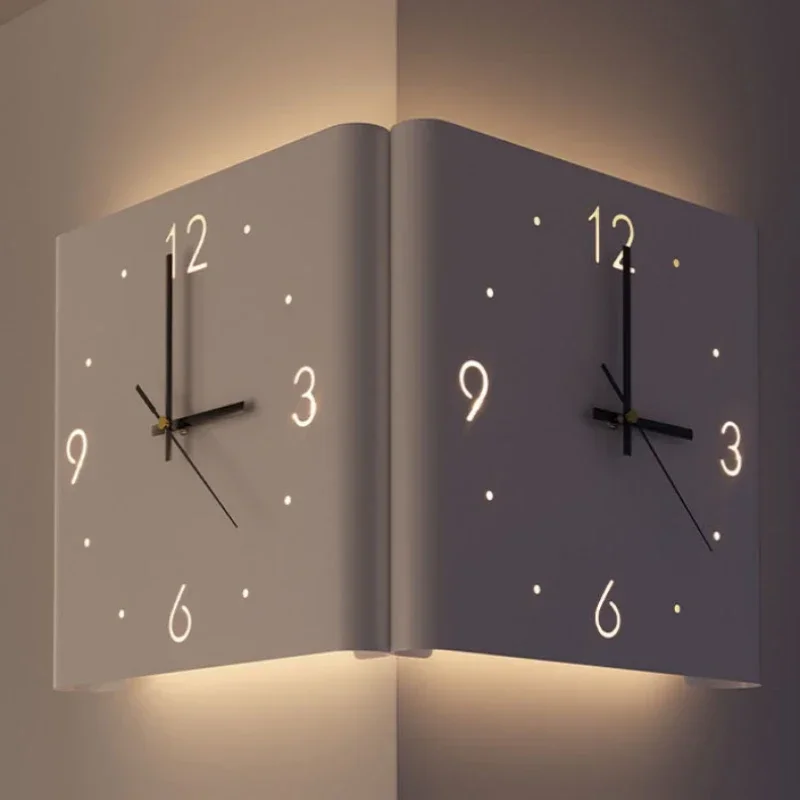 LED Corner Wall Clock Double Sided Silent Digital Wall Lamp Modern Simple Night Light Home Decoration Creative Wall Clocks