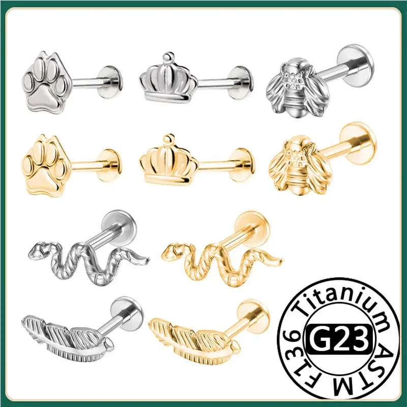ASTM F136 титановые серьги-гвоздики для губ, серьги-гвоздики для губ, кольцо для ногтей, серьги для пирсинга тела